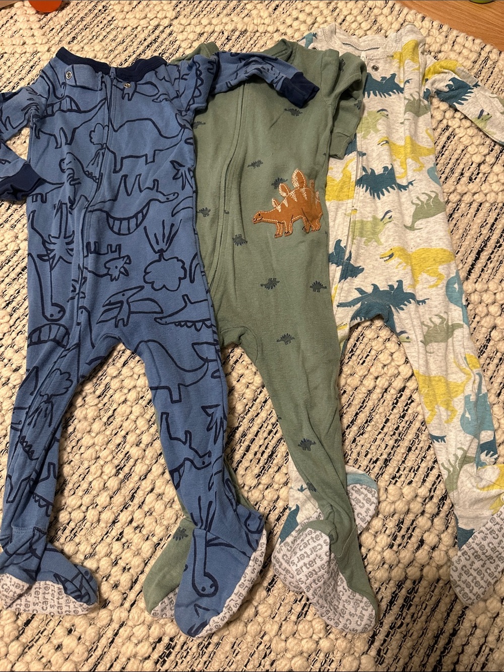 Carter's Blue, Green & Gray Dinosaur Footed One-Piece Set